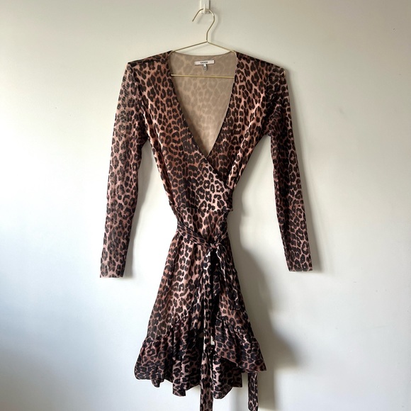 GANNI Leopard Print Mini Wrap Dress — Small - Picture 4 of 8